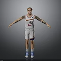 Man With Tattooed Arms In White Basketball Jersey Number 92 Standing Arms Outstretched Gray Background