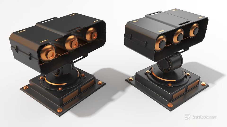 Black Industrial Equipment With Copper Rotary Components And Stable Base Design 3d model 