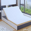 White Grid Patterned Mattress on Storage Bed Frame in Modern Bedroom with Window View 3d model