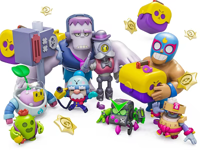 Fun Colorful Action Figures Collection Featuring Various Characters And Golden Coins 3d model