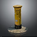 Yellow Postbox With Round Top Black Base And Textured Platform Display Design 3d model