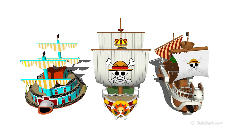 Pirate Ship Themed Playground Equipment With Colorful Sails And Skull Design 3d model 