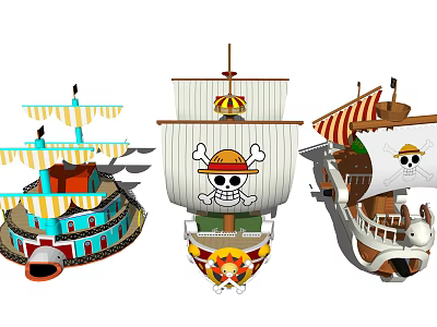 Pirate Ship Themed Playground Equipment With Colorful Sails And Skull Design 3d model