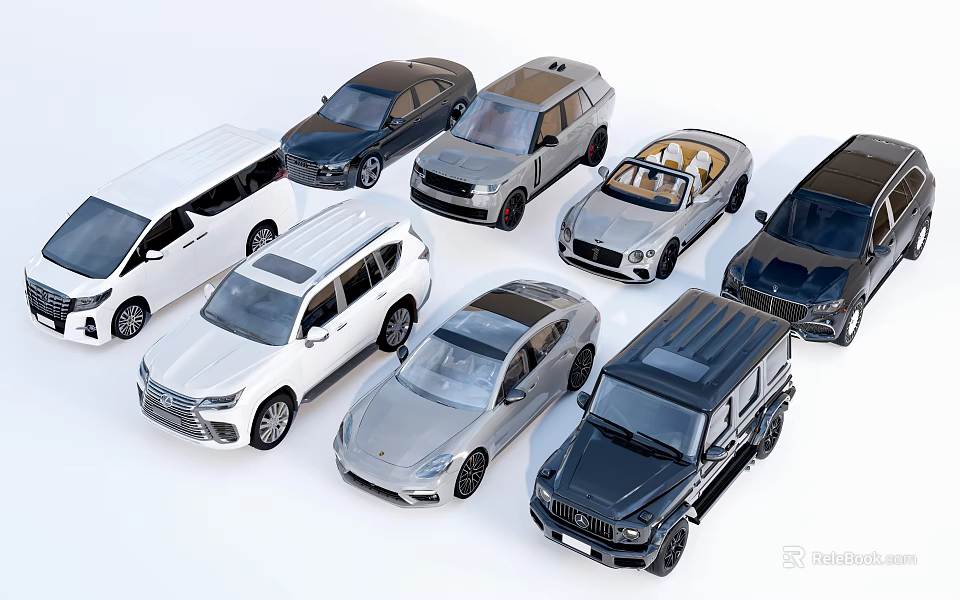 Various Types of Cars Including SUV Sedans Convertible in White Black Silver Colors 3d model 