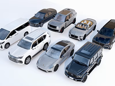 Various Types of Cars Including SUV Sedans Convertible in White Black Silver Colors 3d model