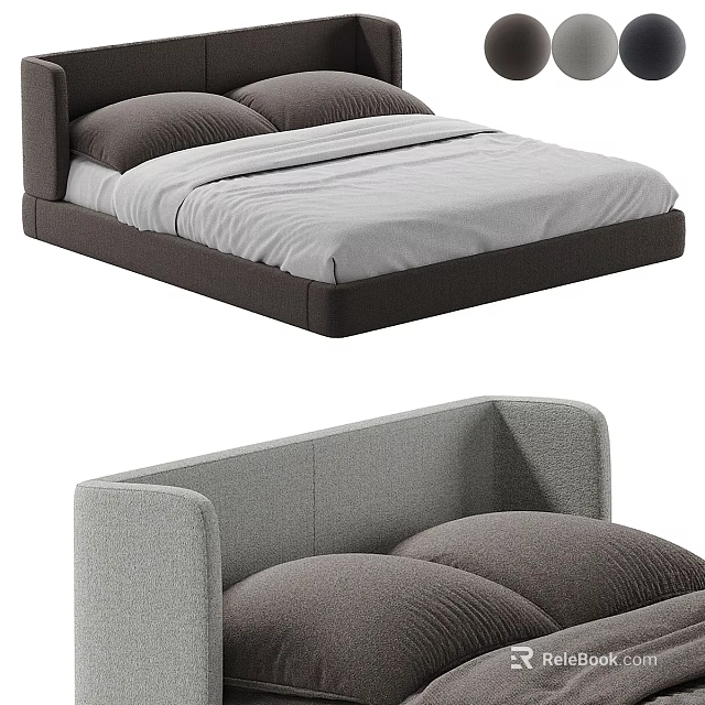 Modern Double Bed With Upholstered Headboard Gray Sheets And Decorative Pillows 3d model 