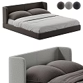 Modern Double Bed With Upholstered Headboard Gray Sheets And Decorative Pillows 3d model