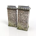 Traditional Architectural Stone Pillars With Cobblestone Surface Roof Like Top And Mossy Base