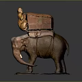 Decorative Elephant Sculpture With Cargo Box And Animal Figure On Base