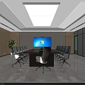 Modern Conference Room Interior With Long Table Comfortable Chairs Large Screen And Ceiling Lights 3d model