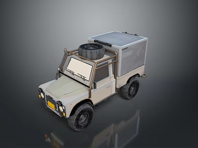 Beige Off Road Truck With Spare Tire On Roof And Cargo Box 3d model