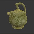 Traditional Green Ceramic Teapot With Dragon Shaped Handle And Intricate Patterns