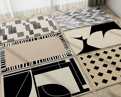 Modern Square Rugs With Various Geometric Patterns 3d model