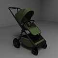 Green Modern Baby Stroller With Sleek Frame And Large Wheels Design