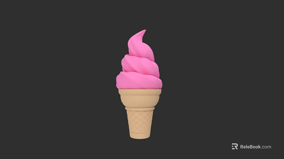 Creamy Pink Swirl Ice Cream Served In A Crispy Cone Treat 3d model 