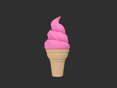 Creamy Pink Swirl Ice Cream Served In A Crispy Cone Treat 3d model