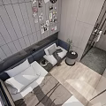 Modern Apartment Interior With Light Wooden Built in Wardrobes Small Desk Sofa And Minimalist Design