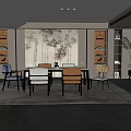Modern Dining Room Interior Design With Dining Table Mixed Chairs Wall Art Shelves And Rug