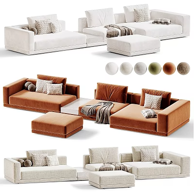 Modern Cozy Sectional Sofa With Decorative Pillows Throw Blanket And Ottoman Multiple Color Options 3d model