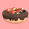 Delicious Chocolate Donut Topped with Fresh Strawberries Banana Slices Blueberries and Blackberries