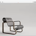 Modern Armchair With Wooden Frame Gray Curved Seat And Unique Backrest Design
