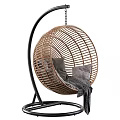 Round Rattan Hanging Leisure Chair with Black Frame Gray Cushions and Comfortable Design