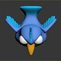 Cute Blue 3D Cartoon Bird With Big Eyes Yellow Belly And Orange Beak