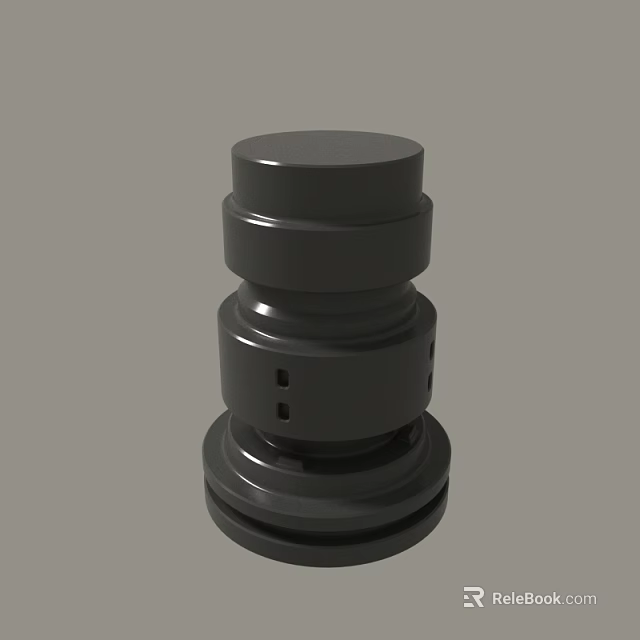 Black Metallic Industrial Mechanical Part With Stacked Cylindrical Layers And Side Holes 3d model 
