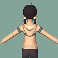 3D Character Three Angles View Showing Purple Hair Hoodie Shorts And Blue Sneakers