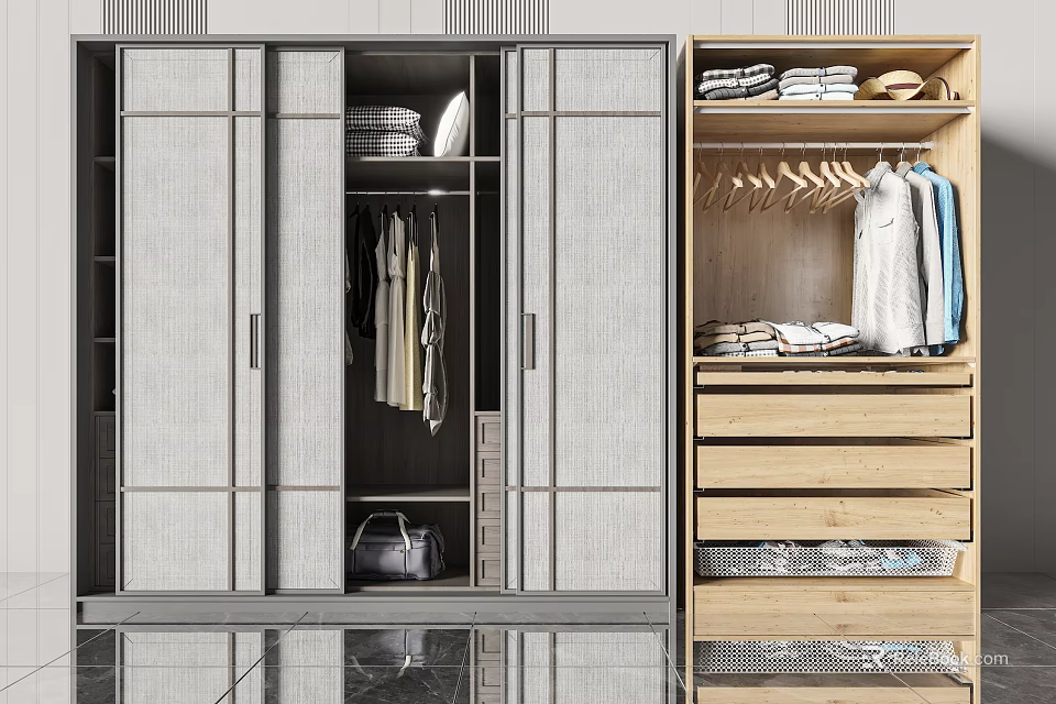 Modern Wardrobe With Hanging Clothes Folded Garments Drawers And Storage Compartments 3d model 
