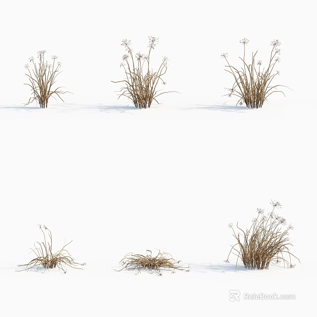 Dried Winter Herbs On Snowy Ground With Various Natural Growth Shapes 3d model 