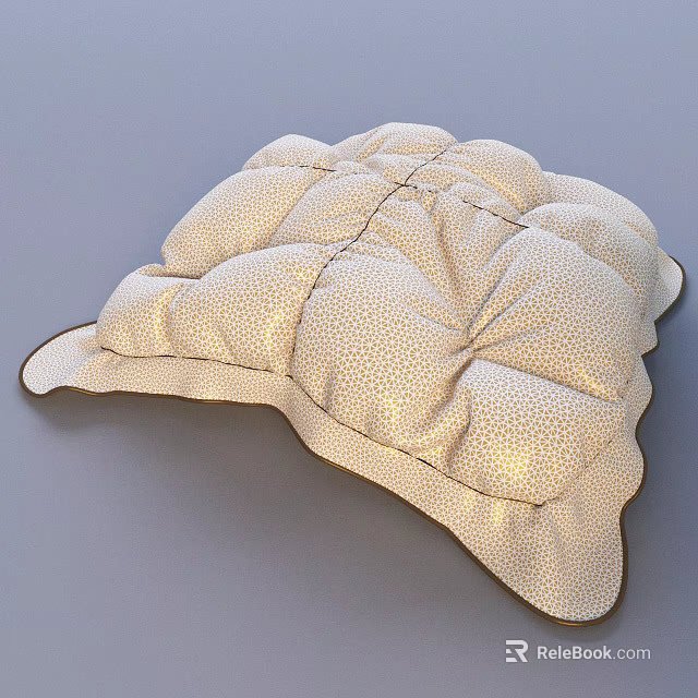 Cream Colored Polka Dot Decorative Cushion With Quilted Design And Brown Trim 3d model 