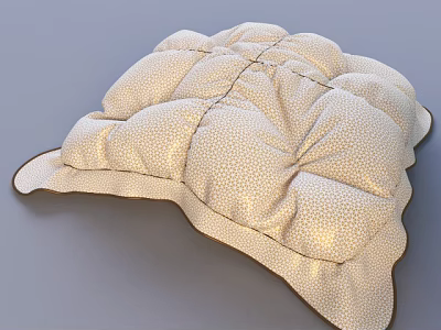 Cream Colored Polka Dot Decorative Cushion With Quilted Design And Brown Trim 3d model