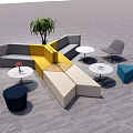 Modern Sofa And Coffee Table Set With Colorful Furniture And Potted Plant In Living Room