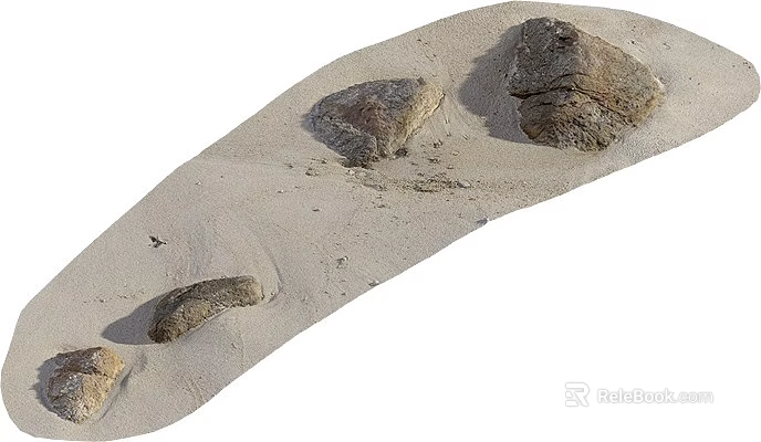Natural Stone And Wood Elements On Sandy Ground With Scattered Rocks 3d model 