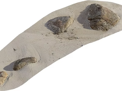 Natural Stone And Wood Elements On Sandy Ground With Scattered Rocks 3d model