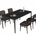 Modern Dining Table Set with Woven Back Chairs and Fruit Plate Vase 3d model