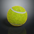 Green Grass Textured Tennis Ball With White Stitching And Shiny Reflective Surface