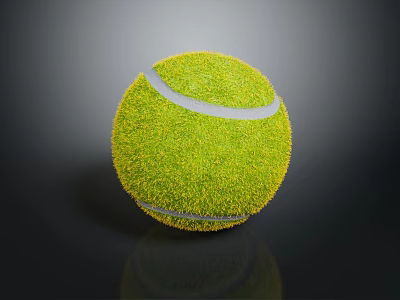 Green Grass Textured Tennis Ball With White Stitching And Shiny Reflective Surface 3d model