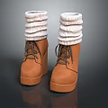Brown Lace Up Wedge Heel Boots With Knit Cuffs And Thick Sole Design