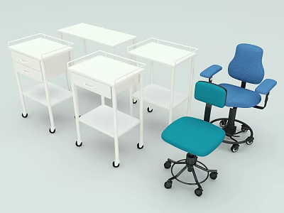 Blue and Teal Office Chairs With Wheels Armrests And White Rolling Carts 3d model