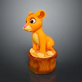 Cute Orange Baby Lion Sitting On Wooden Stump Decoration Figurine