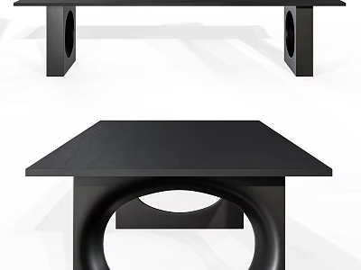 Modern Black Dining Table With Unique Circular Leg Design And Smooth Top Surface 3d model