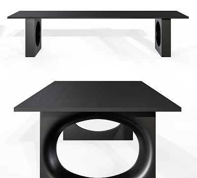 Modern Black Dining Table With Unique Circular Leg Design And Smooth Top Surface 3d model