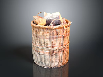 Wicker Storage Basket With Folded Household Items For Home Organization 3d model