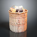 Wicker Storage Basket With Folded Household Items For Home Organization 3d model