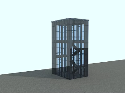 Modern Building Exterior With Glass Facade And Black Frame Vertical Structure 3d model