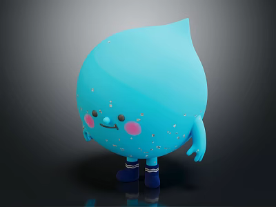 Cute Blue Droplet Shaped Game Movie Character With Pink Cheeks Sparkles Arms And Blue Shoes 3d model