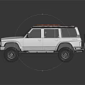 Silver Off Road Vehicle With Red Roof Rack And Large Off Road Tires