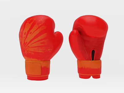 Pair of Red Boxing Gloves With Orange Patterns And Soft Wrist Cuffs 3d model